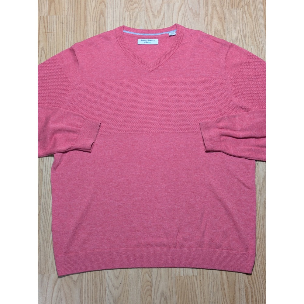 Tommy Bahama Mens IslandZone V-Neck Textured Knit Pullover Sweater XL Pink